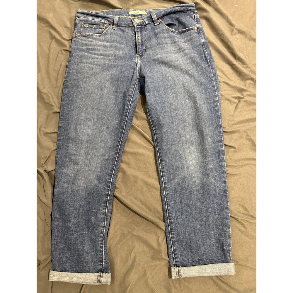 Levi's Womens 30 Blue Boyfriend Relaxed Fit Cuffed Medium‎ Wash Denim Casual